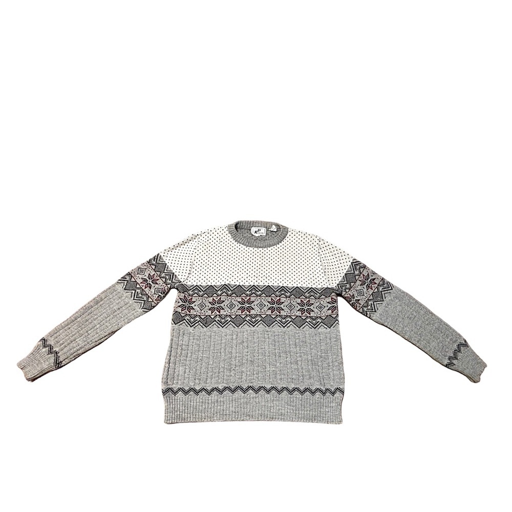 Vintage KP Collection Nordic Sweater Gray Fair Isle Men’s Large - Picture 6 of 14